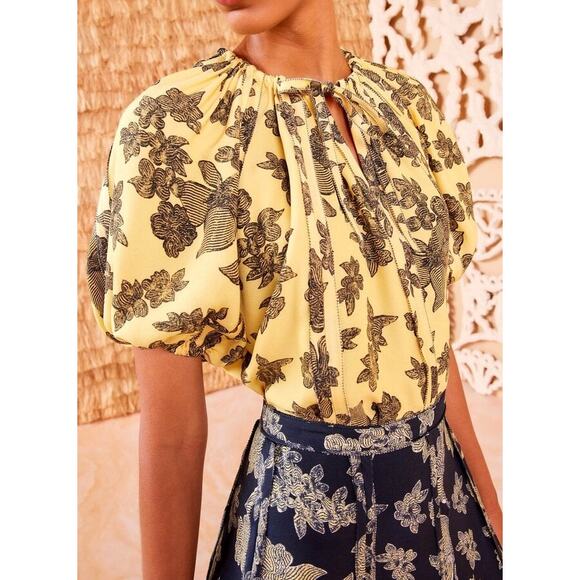 ULLA JOHNSON Marcellana Puff Sleeve Top in Solaris - Picture 1 of 12